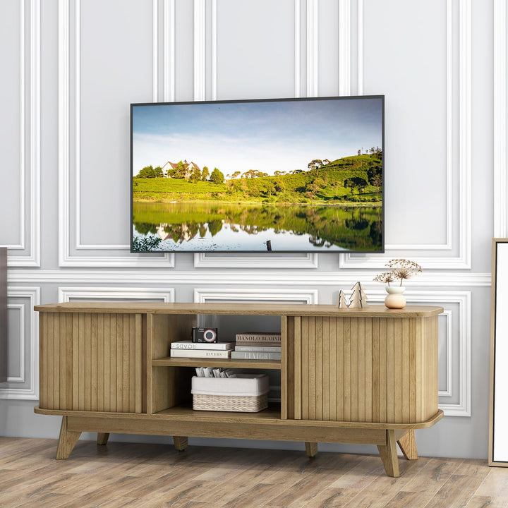 Giantex TV Stand for 55-Inch TV, Entertainment Center with Dual Sliding Doors, Enclosed Cabinets, Adjustable Shelf