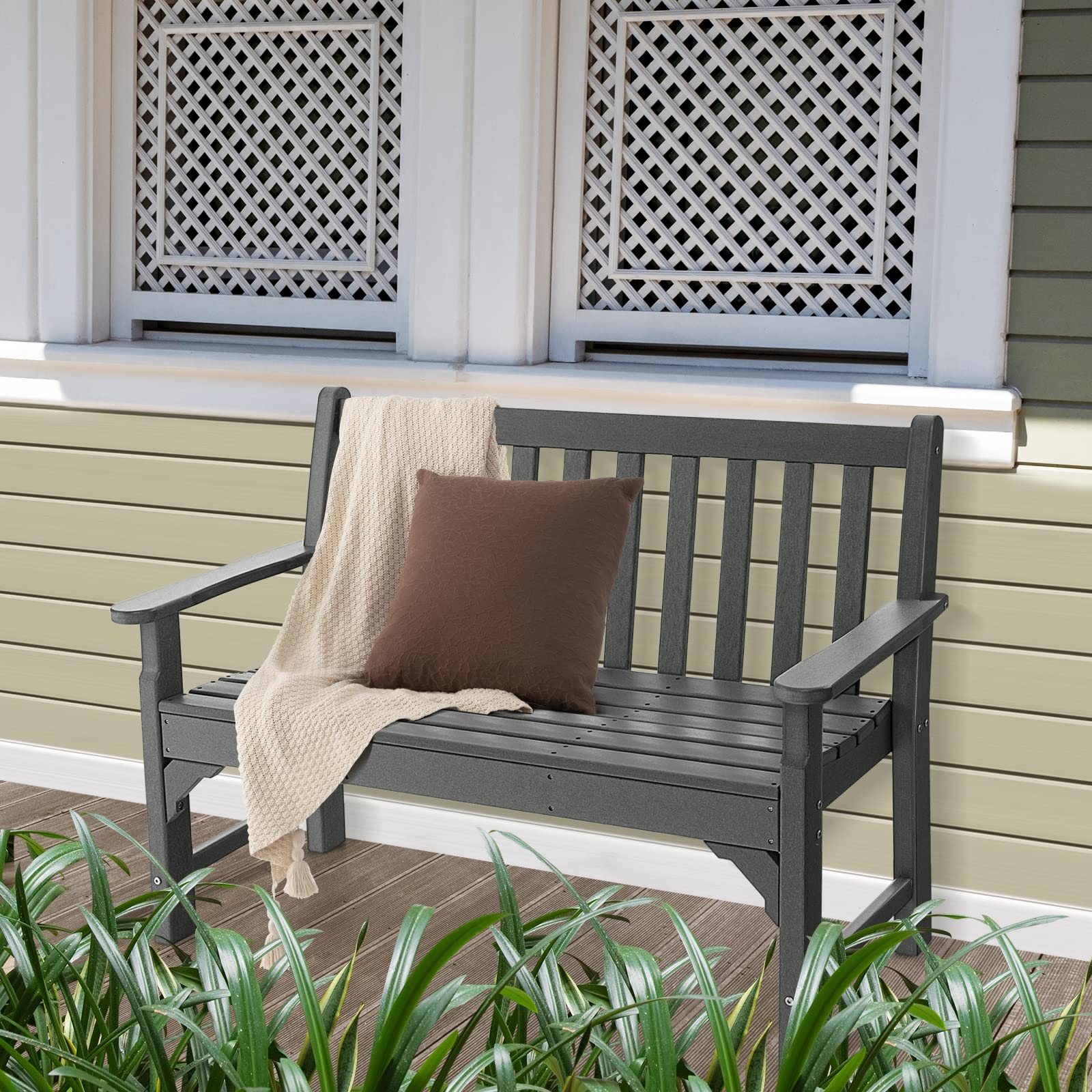 Giantex Outdoor Patio Garden Bench - All-Weather HDPE Patio Bench with Backrest
