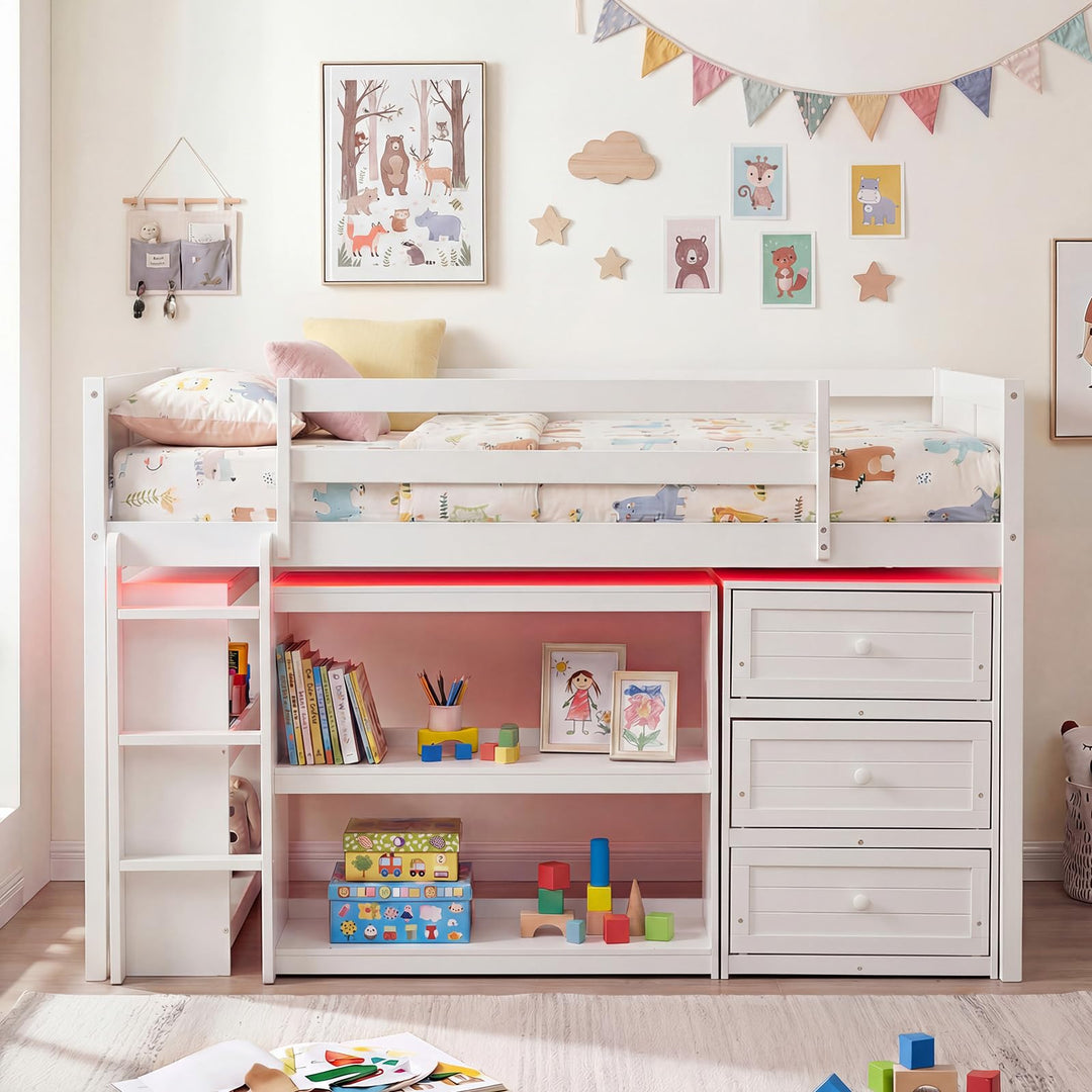 Giantex Loft Bed Twin Size with LED Lights