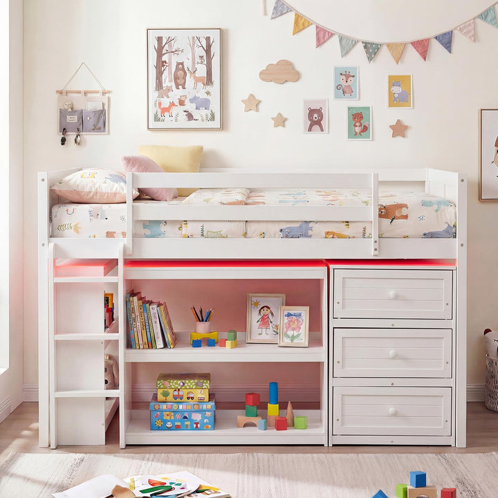 Giantex Loft Bed Twin Size with LED Lights