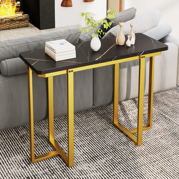 Giantex Console Table 42" Modern Faux Marble Foyer Table with Geometric Metal Frame