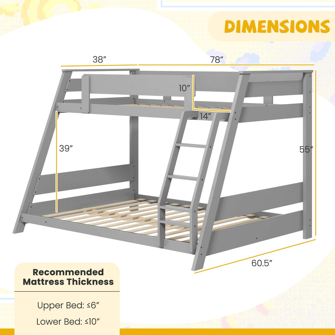 Giantex Wood Bunk Beds Twin Over Full Size, Solid Wood Floor Low Bunk Bed w/Removable Ladder