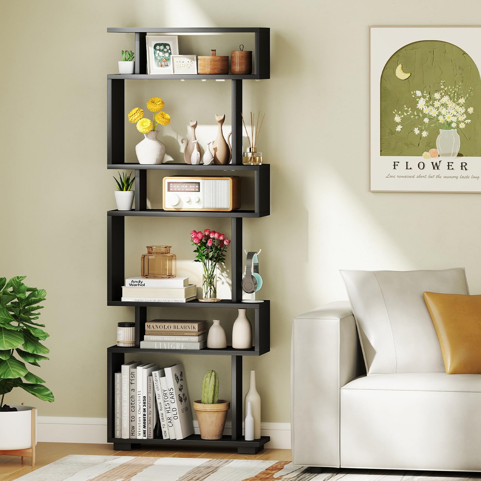 Giantex 6-Tier Geometric Bookcase Set of 1/2 64" Tall S-Shaped Bookshelf