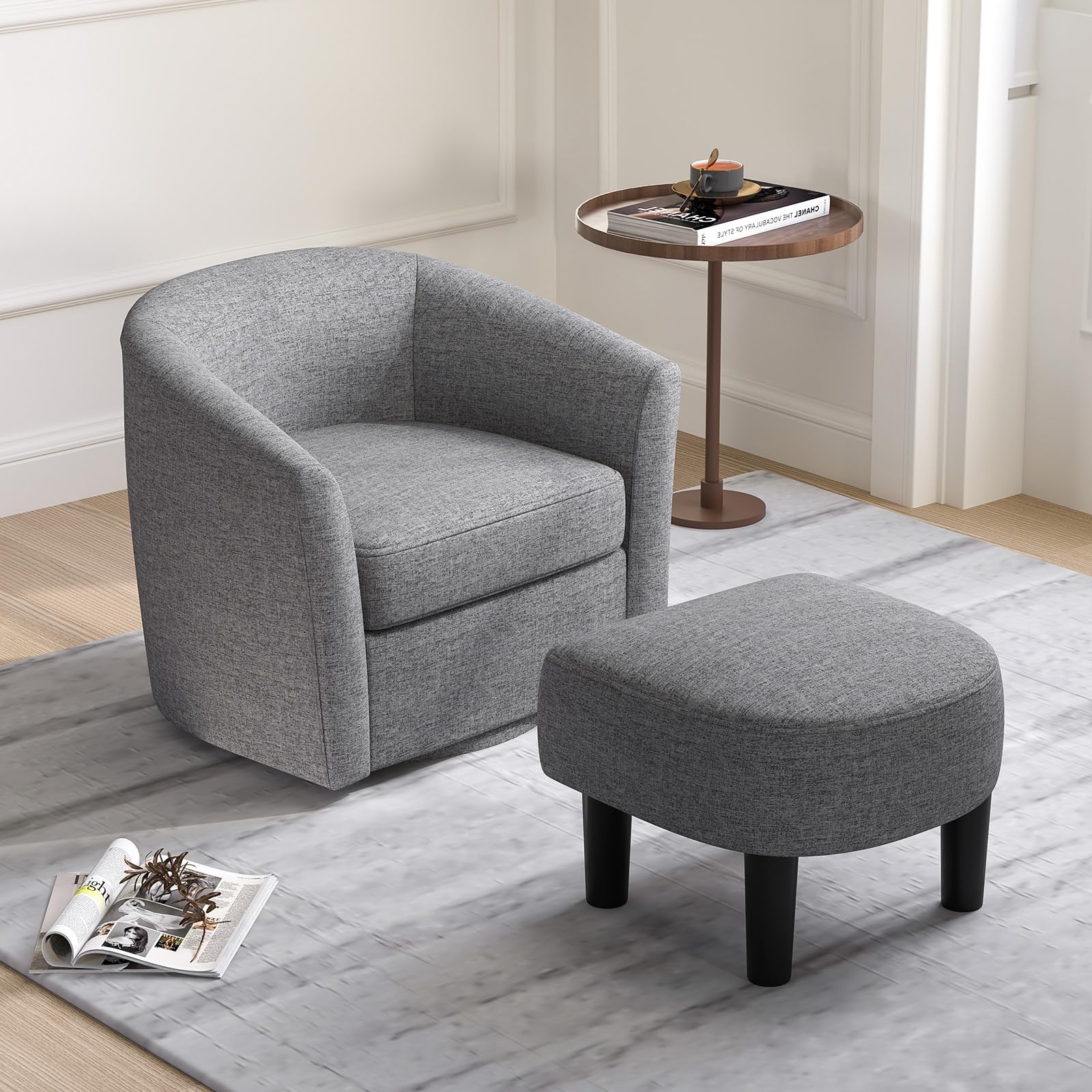 Giantex Swivel Accent Chair with Ottoman, Modern Barrel Club Chair w/Footrest