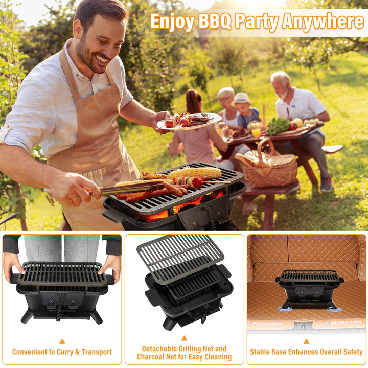 Portable Cast Iron Grill with Double-sided Grilling Net
