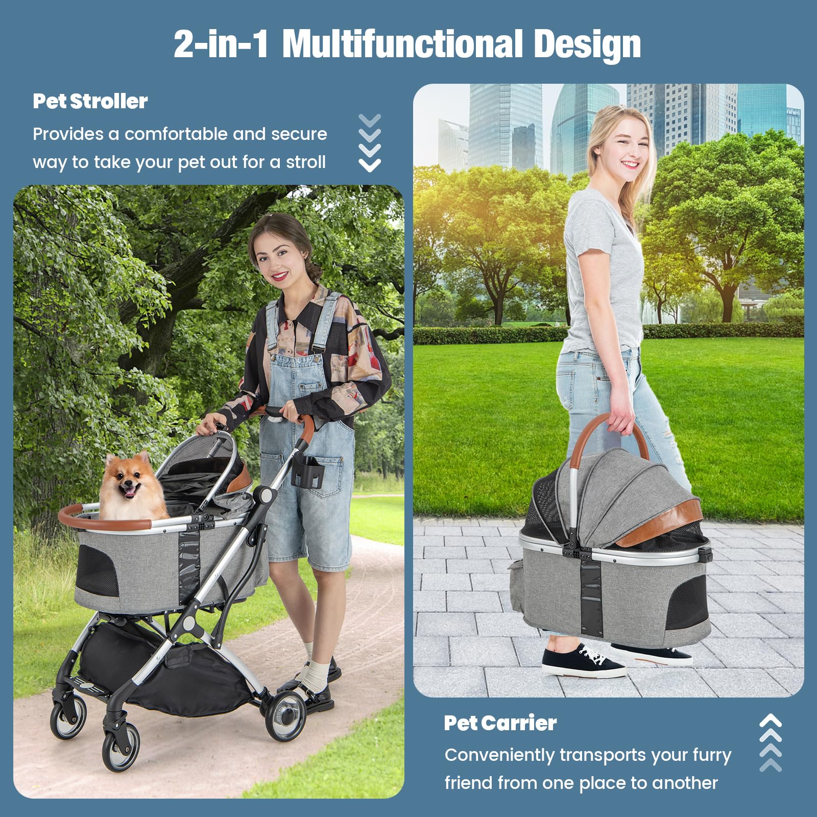 Giantex Dog Stroller with Detachable Cat Carrier