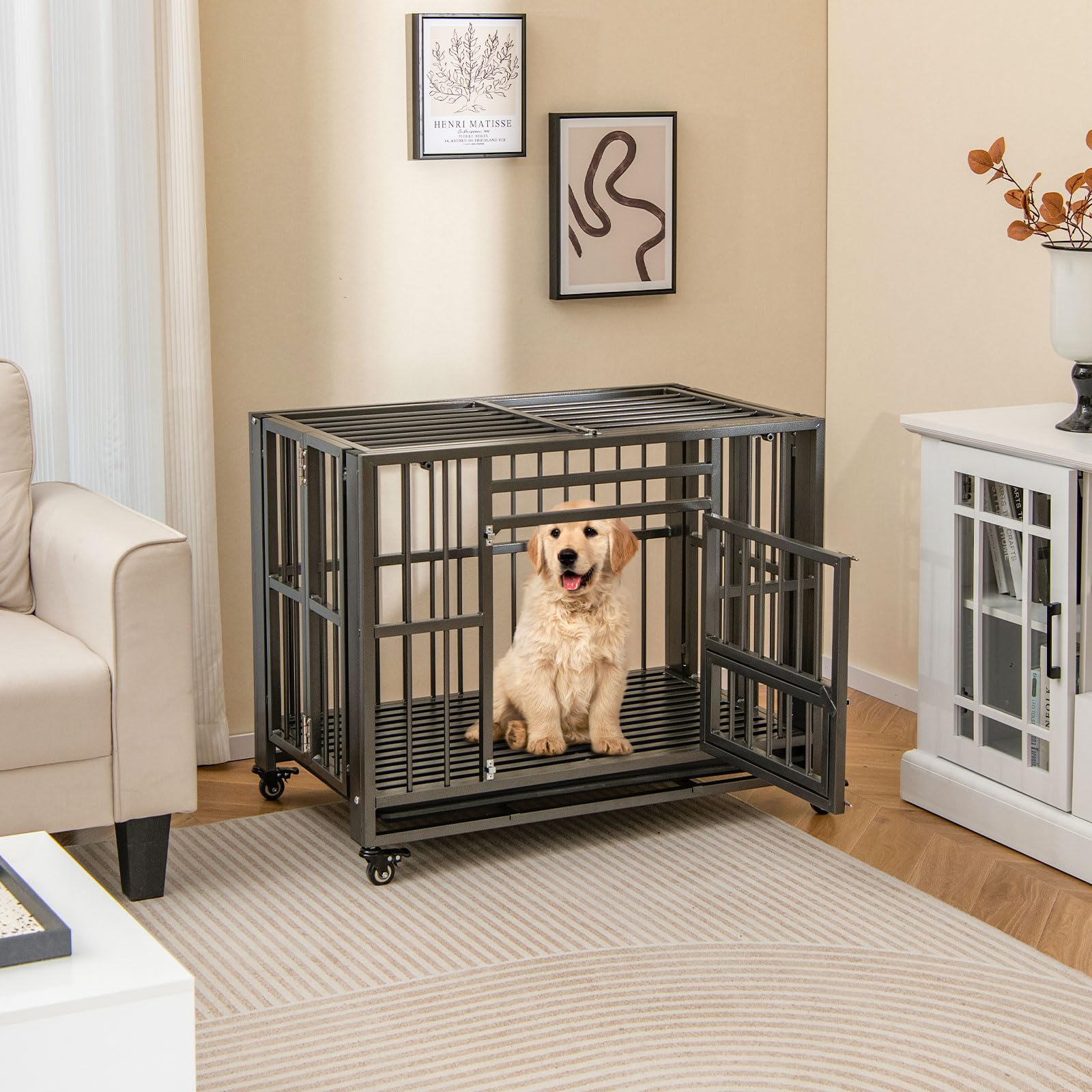 Giantex Foldable Metal Dog Crate - Heavy Duty Dog Cage