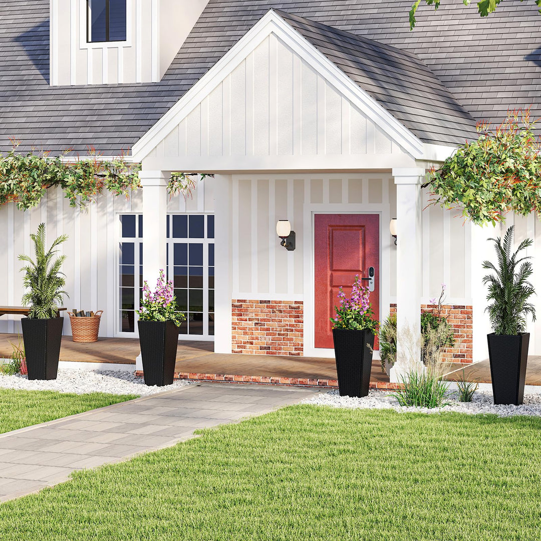 Giantex Set of 2 Outdoor Wicker Flower Pot 30 Inch Tall Planters with Drainage System