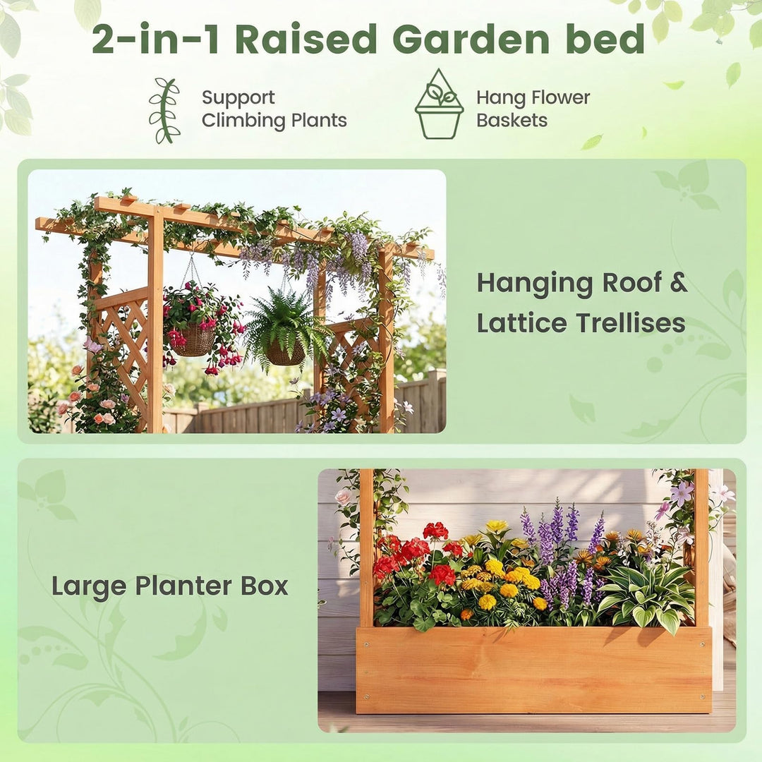 Giantex Wooden Raised Garden Bed with Trellis & Hanging Roof