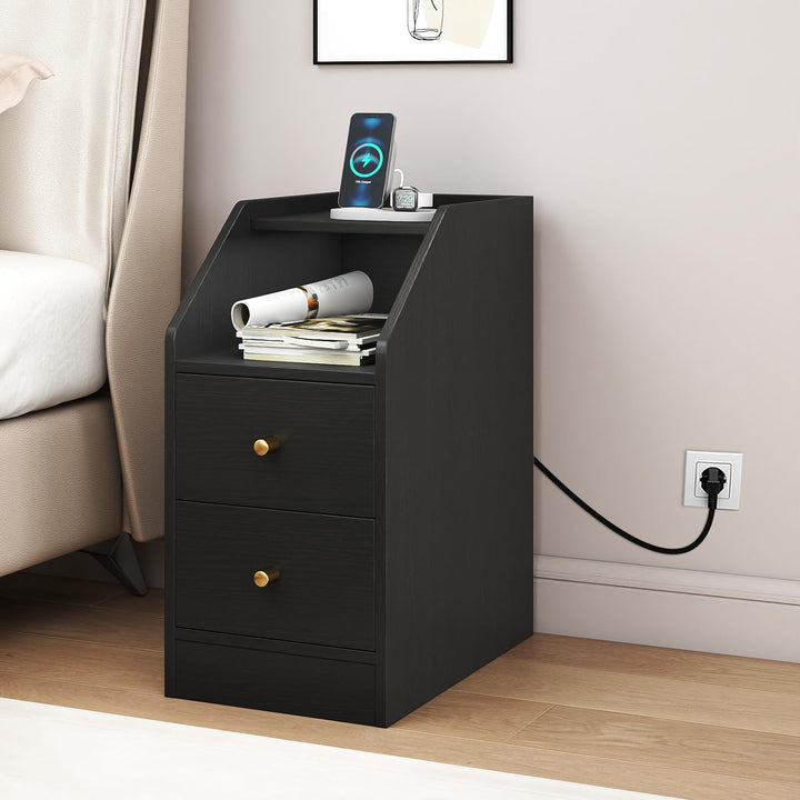 Giantex Side End Table with Charging Station Sofa Couch Table with Shelf Drawers