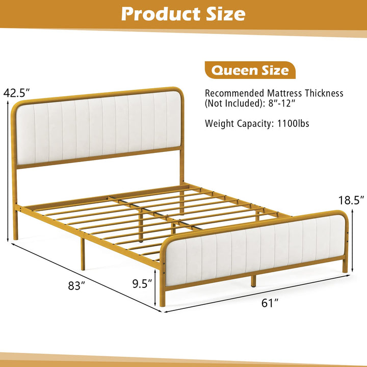 Giantex Twin Size Gold Bed Frame with Velvet Headboard and Footboard, Heavy-duty Metal Slats Support Mattress Foundation