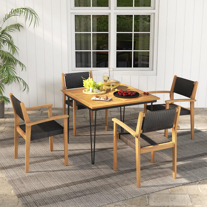 Giantex Stackable Outdoor Wicker Dining Chair Set, Rattan Armchairs w/Acacia Wood Frame