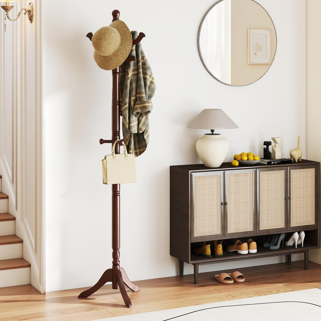 Giantex Solid Wood Coat Rack Freestanding Hall Tree with 3 Adjustable Heights and 11 Hooks