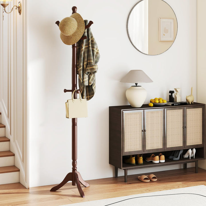 Giantex Solid Wood Coat Rack Freestanding Hall Tree with 3 Adjustable Heights and 11 Hooks