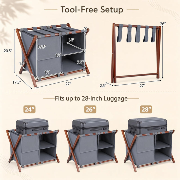 GIANTEX 27" Bamboo Luggage Rack with 3 Storage Compartments (1/2)