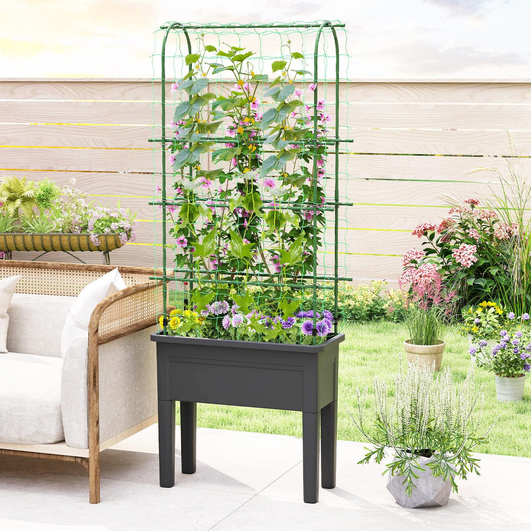 Giantex Raised Garden Bed with Legs and Trellis for Climbing Plants