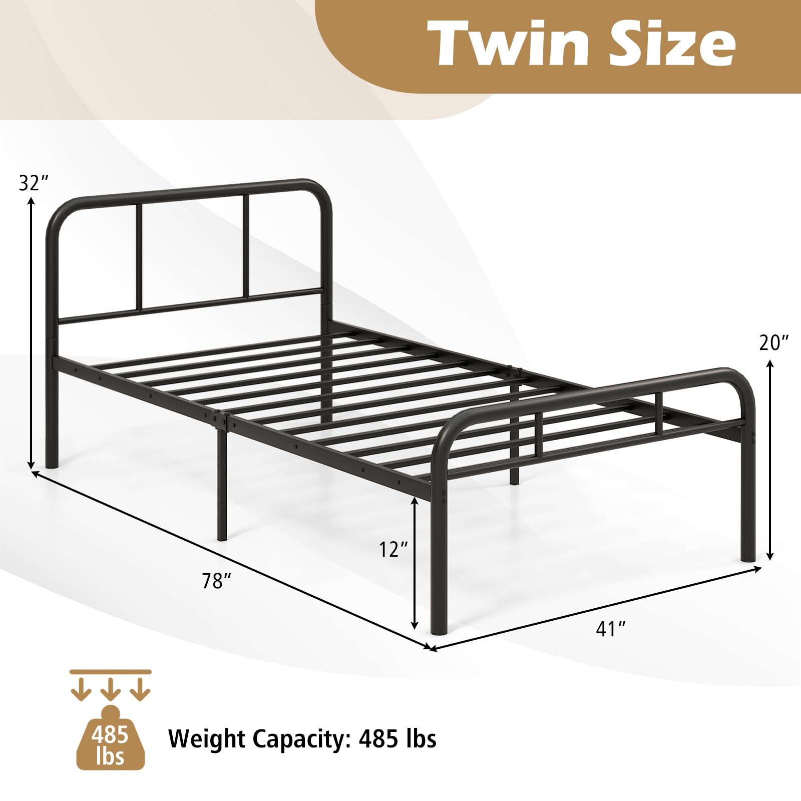 Giantex Twin Size Bed Frame, Modern Metal Platform Bed with Headboard and Footboard, Heavy Duty Steel Slat Support Mattress Foundation