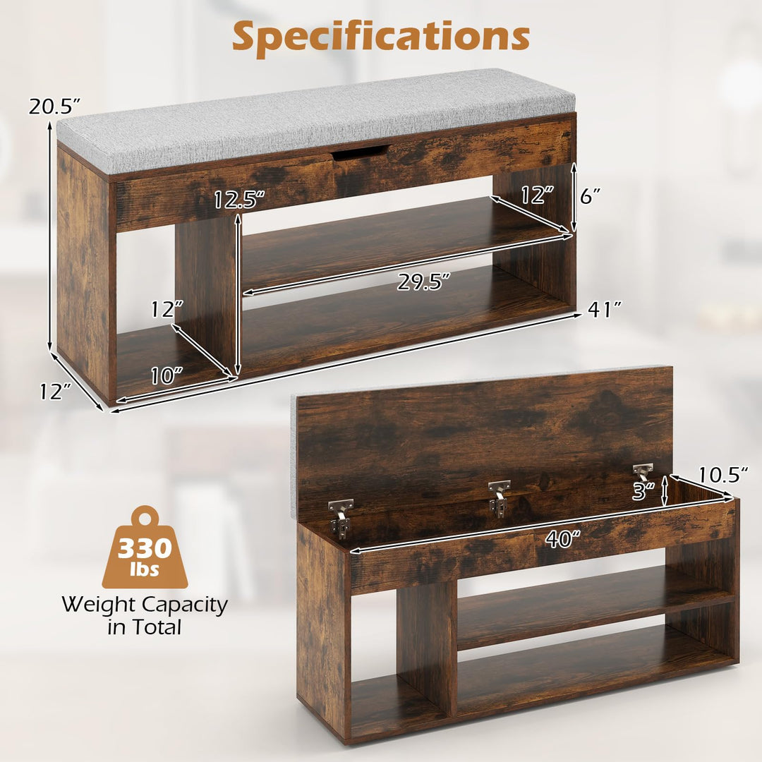 Giantex 3 Tier Shoe Rack Organizer with Flip Top Storage and Padded Seat Cushion
