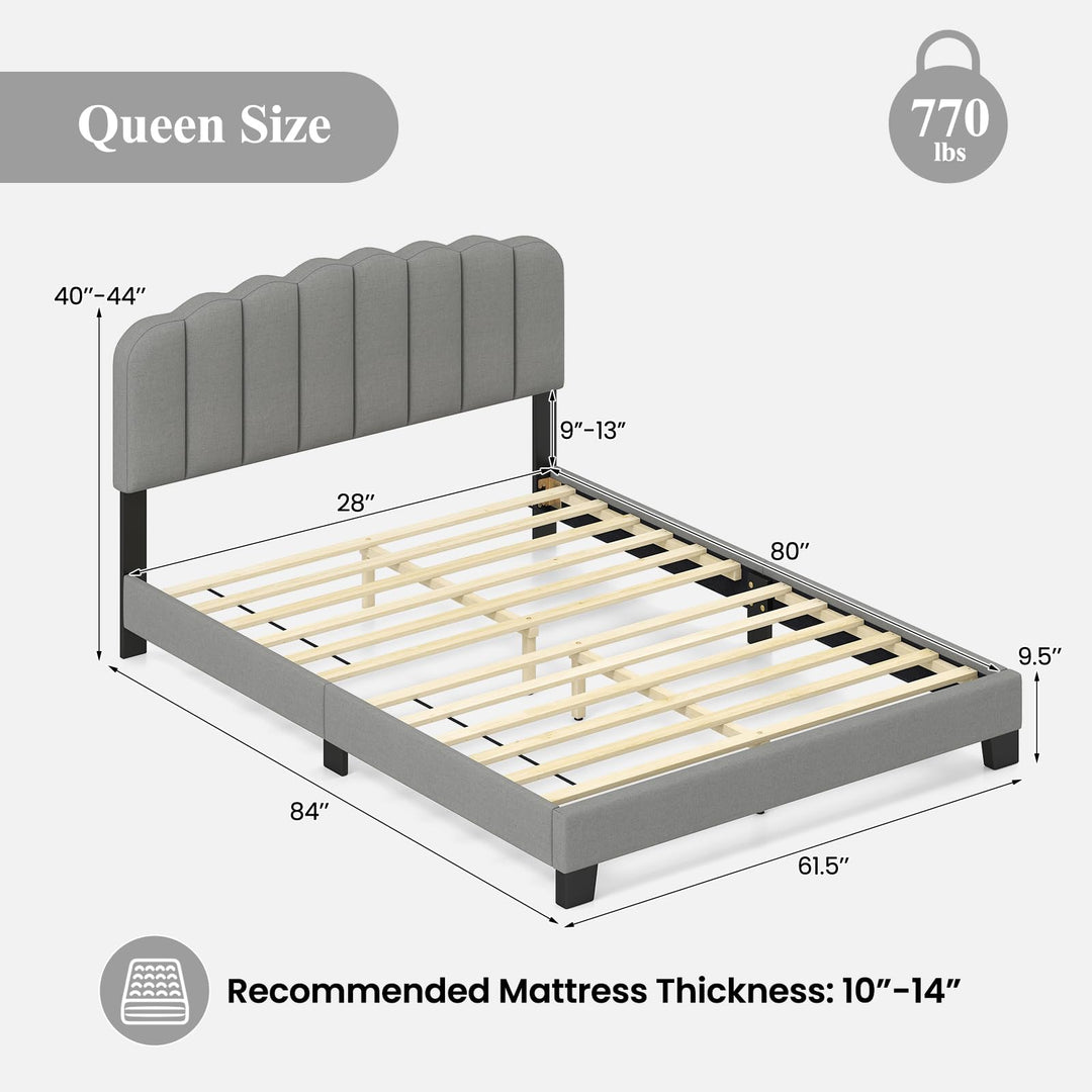 Giantex Queen Bed Frame Linen Upholstered Platform Bed with Adjustable Scalloped Tufted Headboard