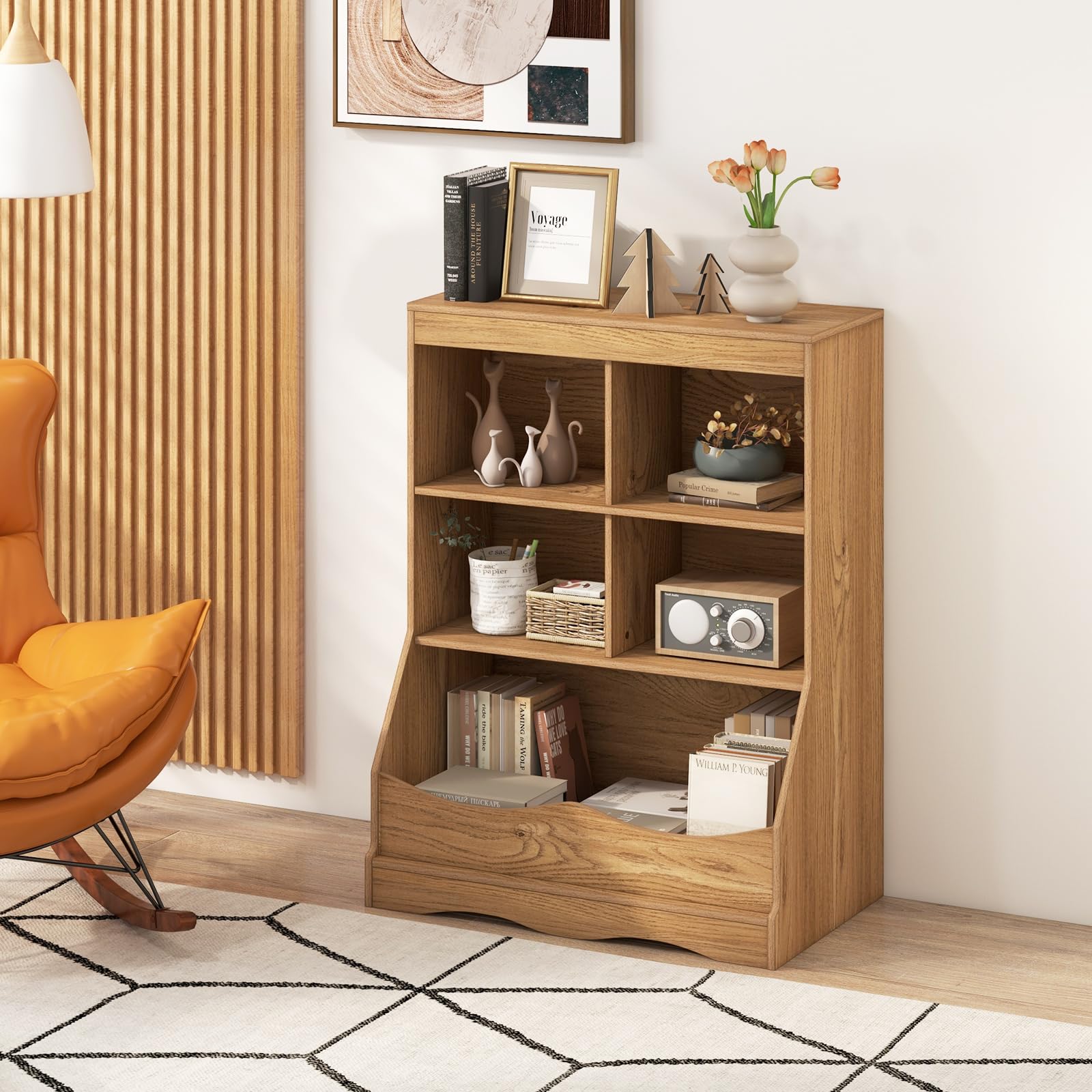 Giantex Storage Cabinet, Small Bookshelf, Short Bookcase with 4 Open Storage Cube & Bottom Compartment