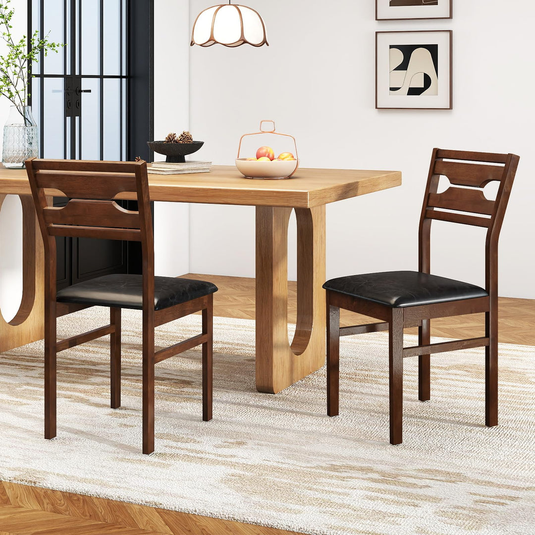Giantex Wooden Dining Chairs Set of 2/4 PU Leather Upholstered Kitchen Armless Chair