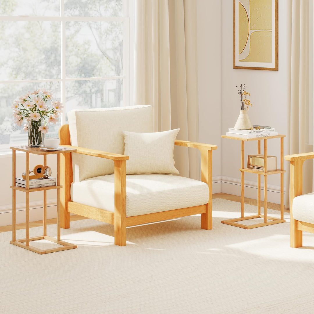 Giantex Side Table Set of 2 with Storage Shelves and Bamboo Construction