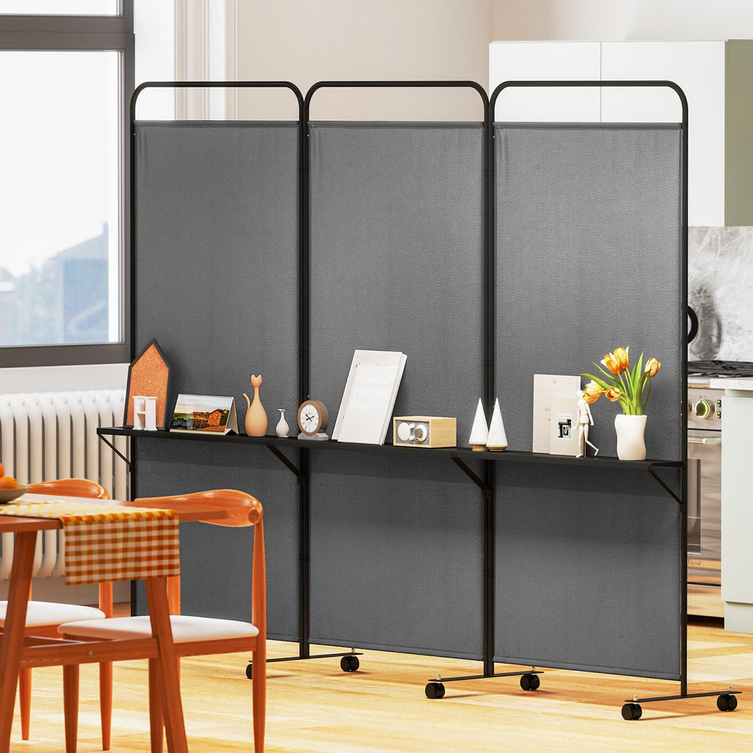 Giantex 3 Panel Room Divider with Wheels and Shelves  for Home Office Studio