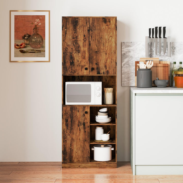 Giantex Pantry Organizers and Storage, 65.5" Tall Pantry Cabinet with Buffet Hutch, Microwave Countertop