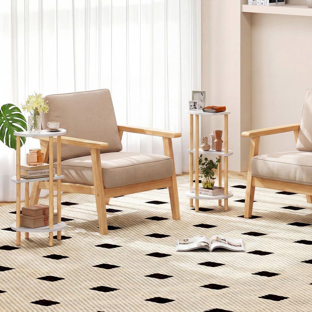 Giantex 3-Tier Bamboo Round Side Table Set of 2