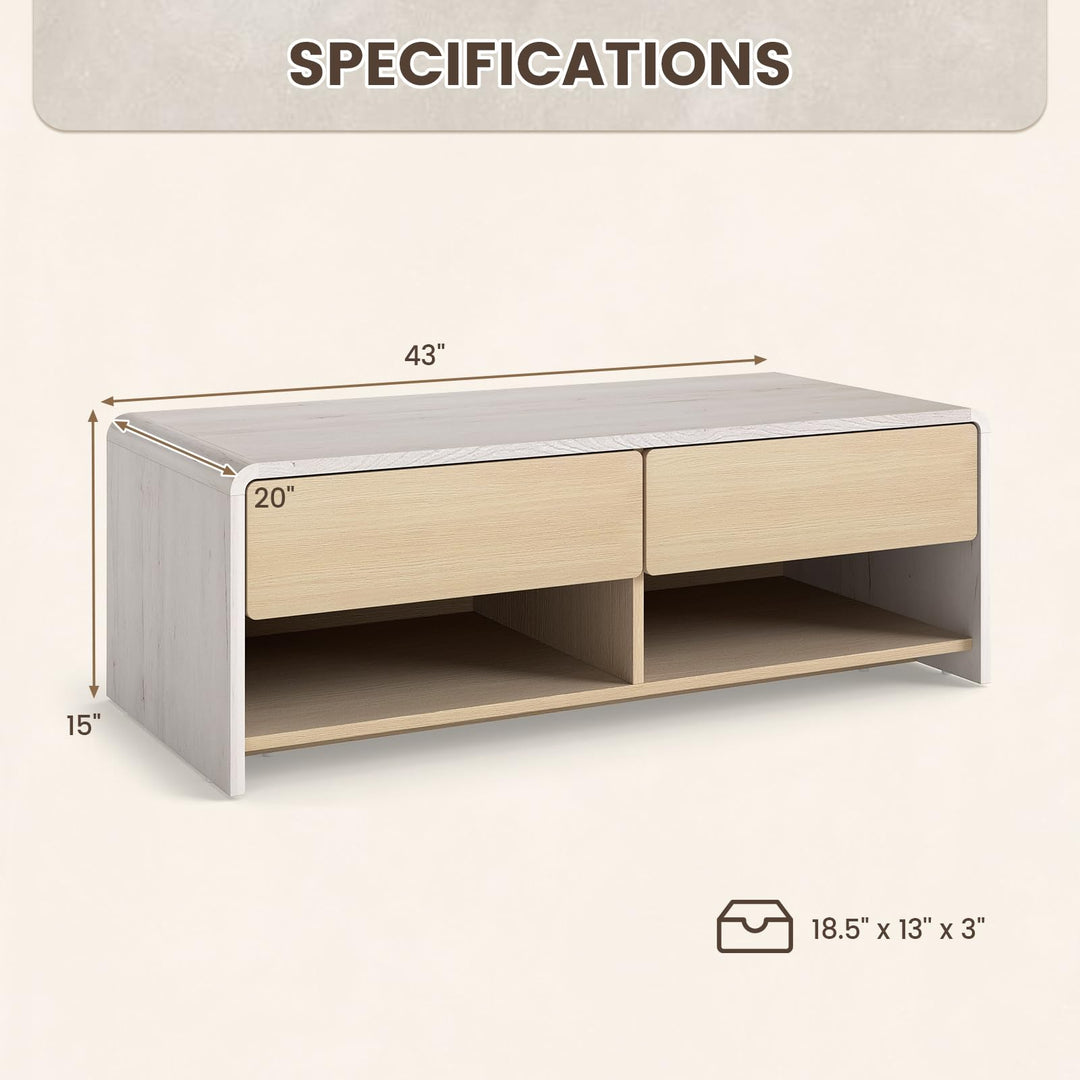 Giantex 43 Inch Modern Rectangle Coffee Table with Storage Drawers