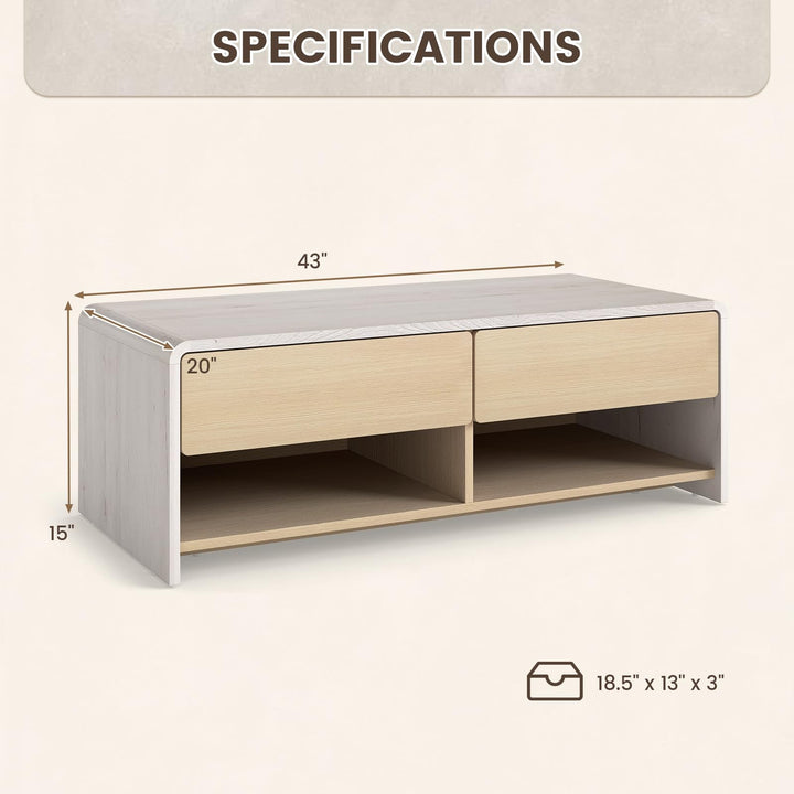 Giantex 43 Inch Modern Rectangle Coffee Table with Storage Drawers