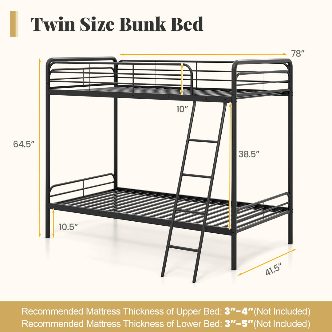 Giantex Metal Bunk Bed Twin Over Twin, Heavy Duty Twin Bunk Beds with Inclined Ladder & Safety Guardrails
