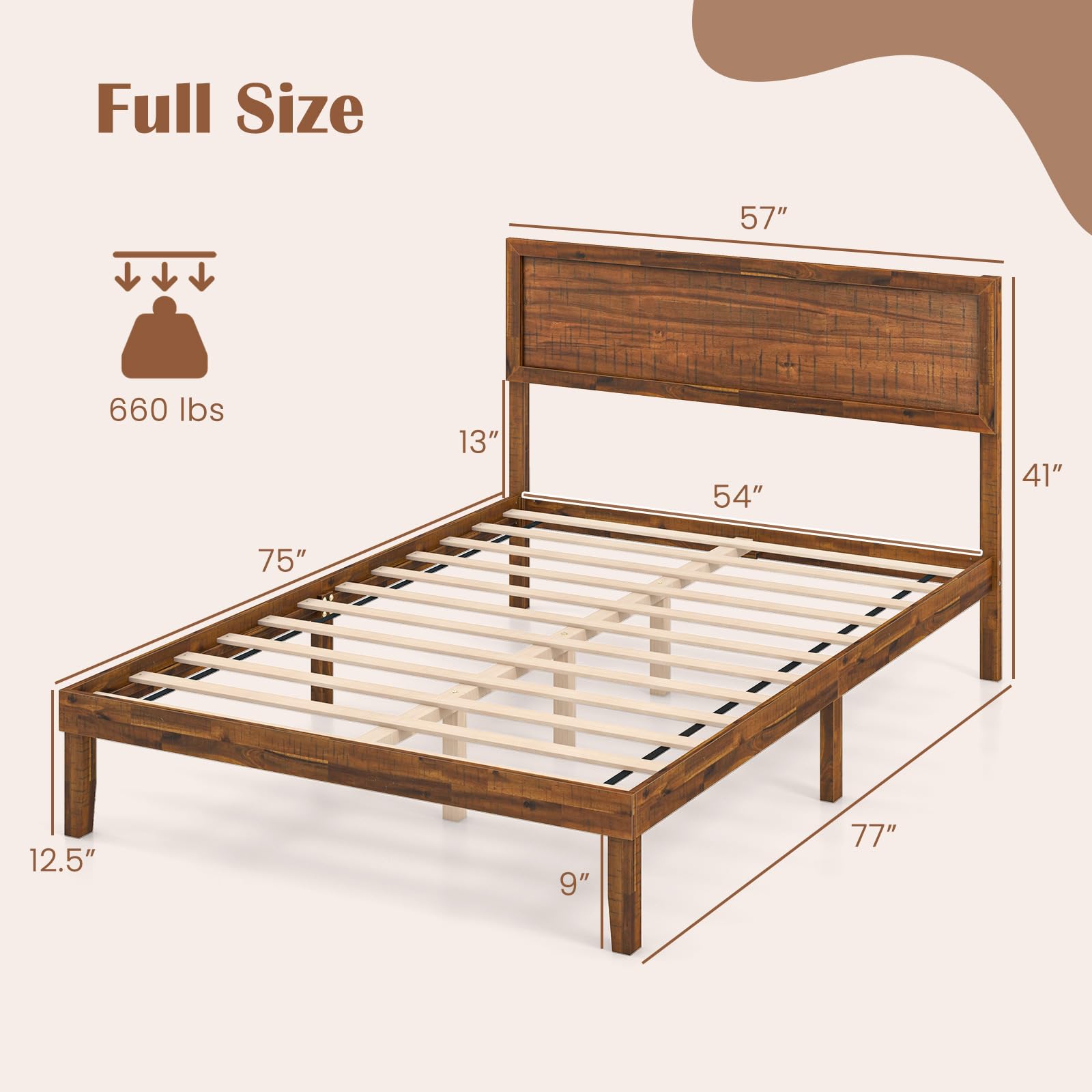 Giantex Wood Bed Frames with Headboard, Mid Century Modern Platform Bed