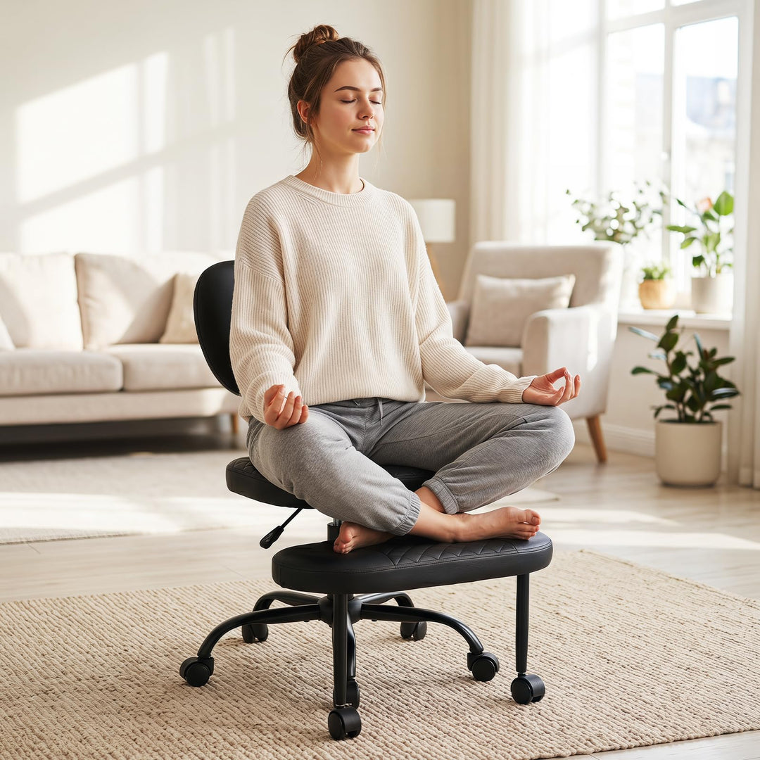 Giantex Ergonomic Criss Cross Meditation Office Chair with Wheels