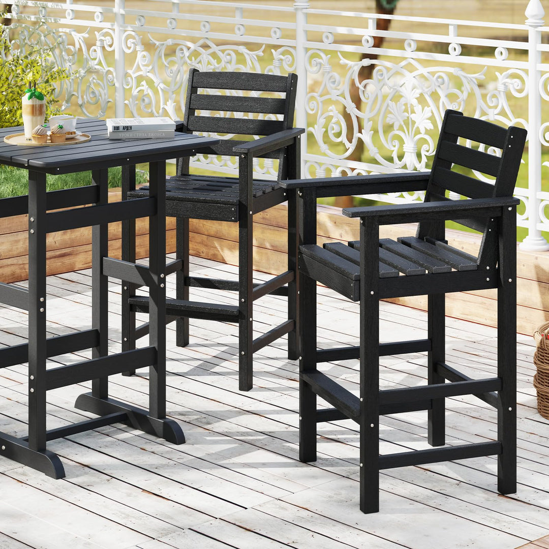 Giantex 29” Bar Stools Set of 2/4, HDPE Barstools w/Back, Armrests & Footrests, Max Load 330Lbs
