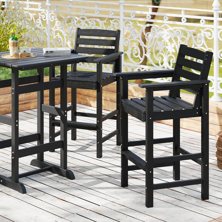 Giantex 29” Bar Stools Set of 2/4, HDPE Barstools w/Back, Armrests & Footrests, Max Load 330Lbs