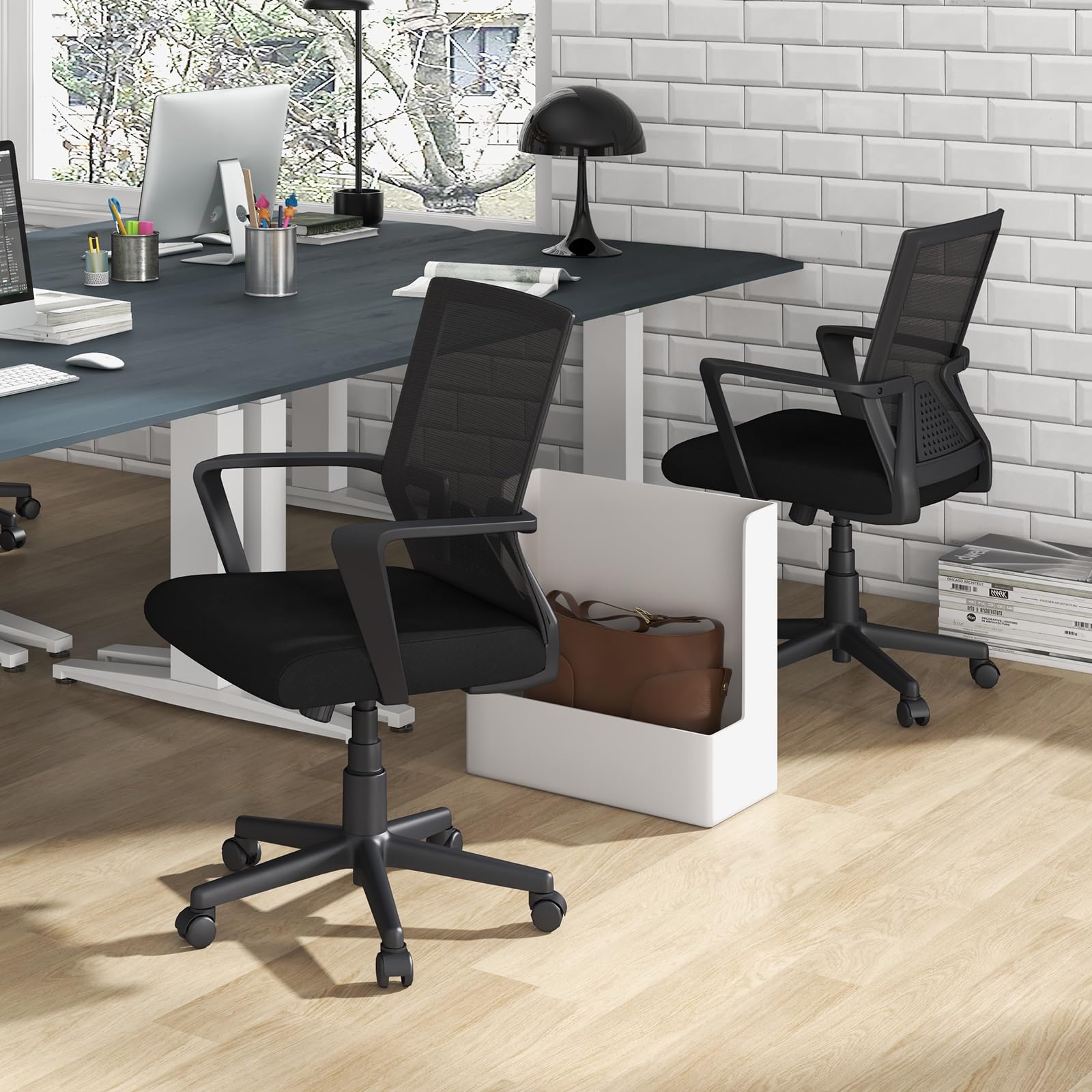 Giantex Office Desk Chair with Lumbar Support, Ergonomic Mesh Office Chair with Wheels and Armrests