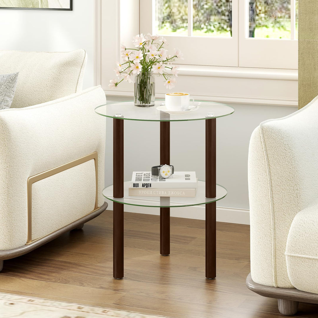 Giantex Round/Square 2-Tier Sofa Side Table with Clear Tempered Glass Top &amp; Shelf (1/2)