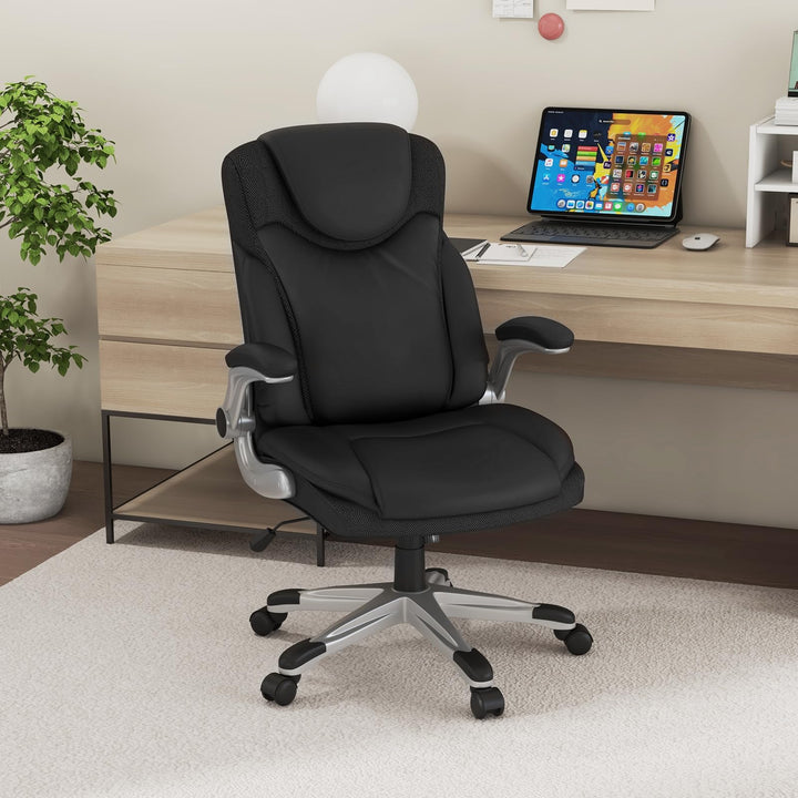 Giantex Executive Office Chair, PU Leather Ergonomic Desk Chair with Flip-up Armrests and Height Adjustable