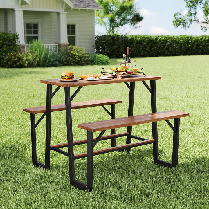 Giantex 4.5FT Picnic Table Bench Set for 4 Acacia Wood Outdoor Dining Table Set
