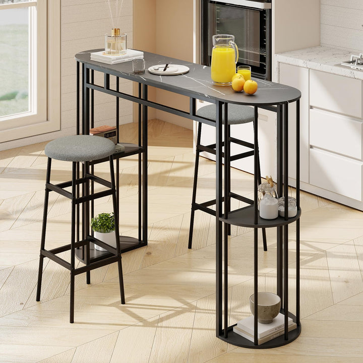 Giantex 60 Inches Bar Table for 2-4 with Faux Marble Tabletop and Storage Shelves