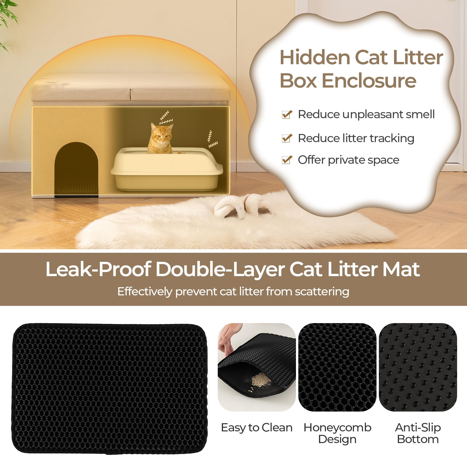 Giantex Cat Litter Box Enclosure - Hidden Cat Litter Box Furniture Ottoman