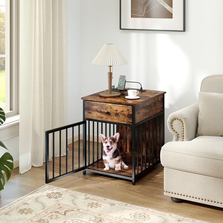 Giantex Dog Crate End Table with Charging Station