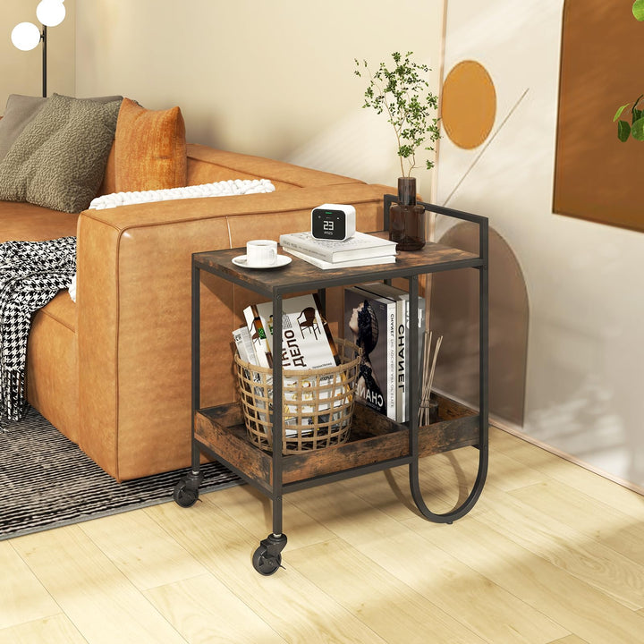 Giantex Bar Cart, 2-Tier Home Coffee Bar Serving Cart with Wine Rack for Wine Liquor Beverage Dinner Party