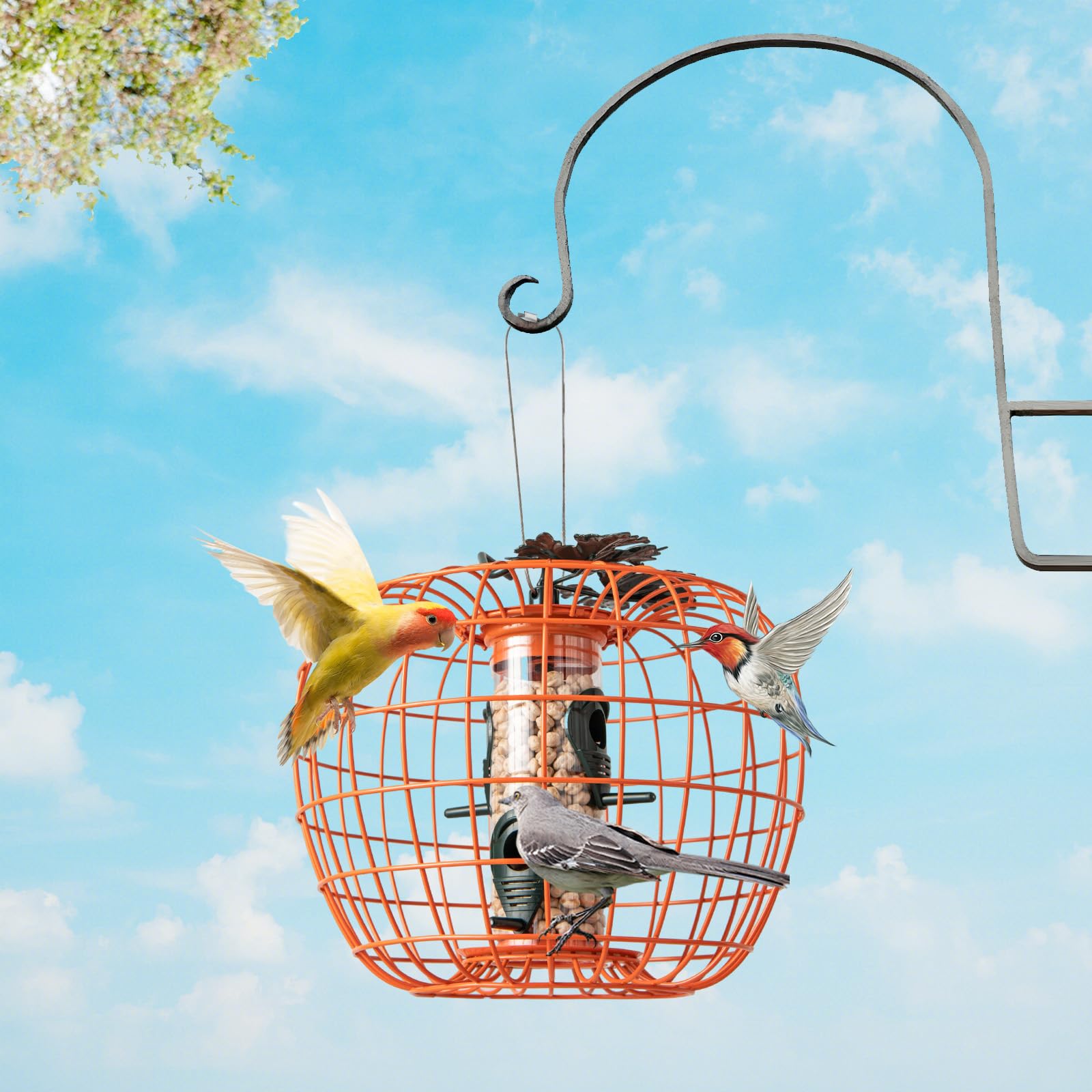 Giantex Bird Feeder, Hanging Wild Bird Feeders, Squirrel Proof Metal Frame, 4 Ports, 360° Feeding