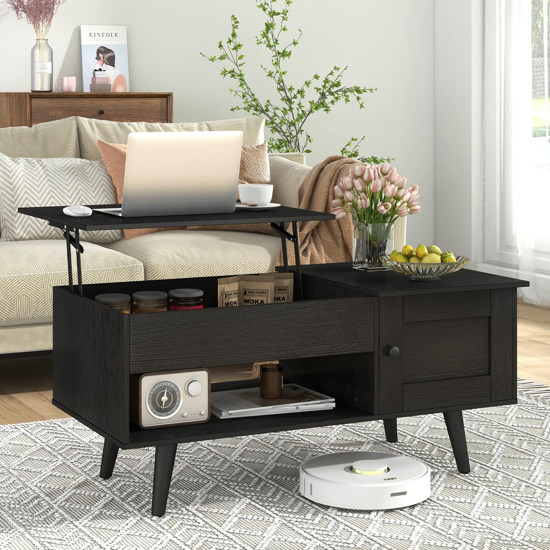 Giantex Lift Top Coffee Table, Modern Cocktail Table with Hidden Compartment, Open Shelf & Cabinet