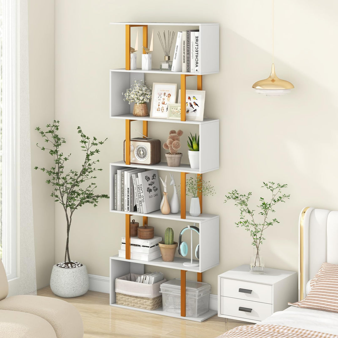 Giantex 6-Tier Modern S-Shaped Bookshelf with Anti-Tipping Kits
