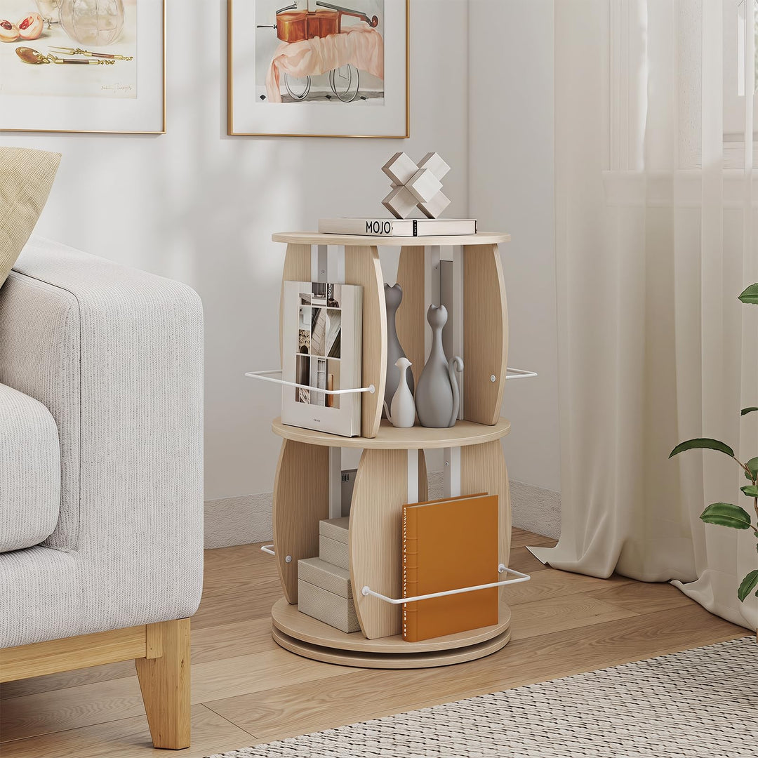 GIANTEX 2-Tier Rotating Bookshelf Tower for Small Space