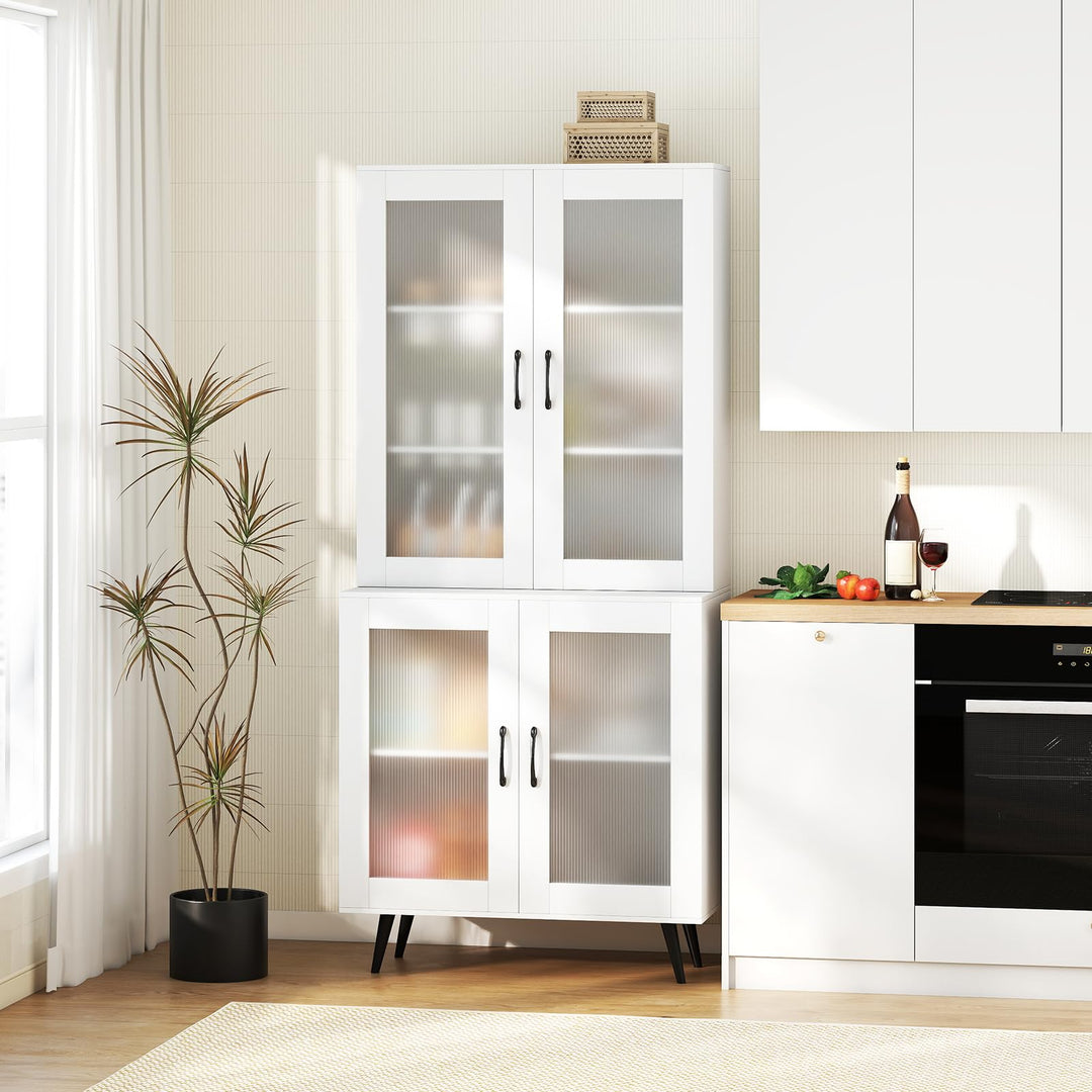 Giantex Kitchen Pantry Cabinet 70.5" Tall Cupboard with 4 Transparent Doors
