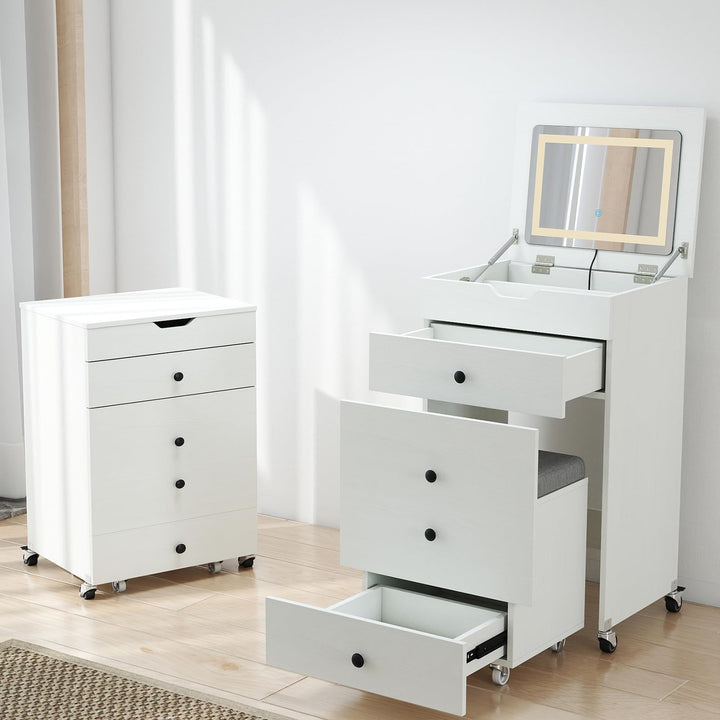 CHARMAID 3-in-1 Vanity Desk with Flip-Top LED Mirror